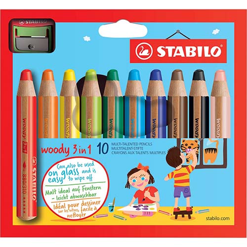 Stabilo woody 3 in 1 étui de 10 crayons couleurs assorties