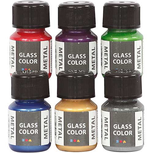 Glass métal 6 Flacon, 30 ml, Ass. De Couleurs