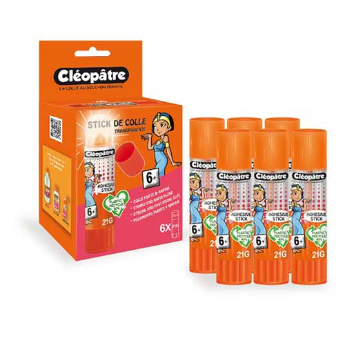 6 bâtons de Cleostik transparent adhésive 21gr 