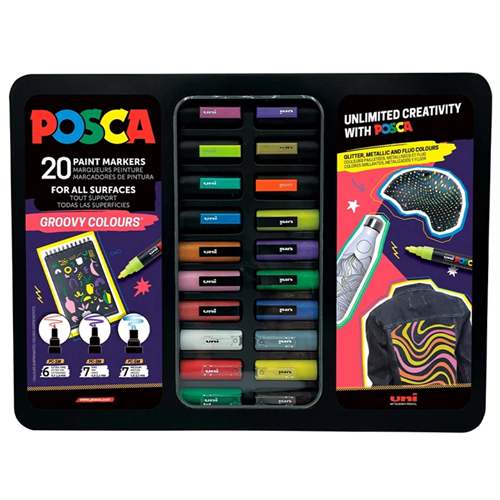 Coffret métal de 20 marqueurs Posca pointes assorties - Groovy Colours Coffret métal de 20 marqueurs Posca pointes assorties - Groovy Colours
