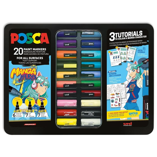 Coffret métal de 20 marqueurs Posca pointes assorties - Manga Hero Coffret métal de 20 marqueurs Posca pointes assorties - Manga Hero
