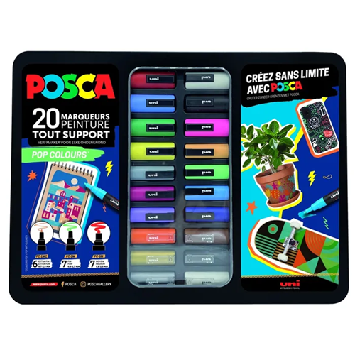 Coffret métal de 20 marqueurs Posca pointes assorties - Pop Colours Coffret métal de 20 marqueurs Posca pointes assorties - Pop Colours