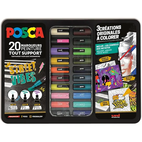 Coffret métal de 20 marqueurs Posca pointes assorties - Street Vibes Coffret métal de 20 marqueurs Posca pointes assorties - Street Vibes