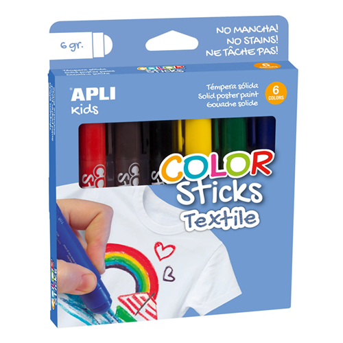 Gouache solide Color Sticks Textile Apli Kids - Pack de 6 Gouache solide Color Sticks Textile Apli Kids - Pack de 6