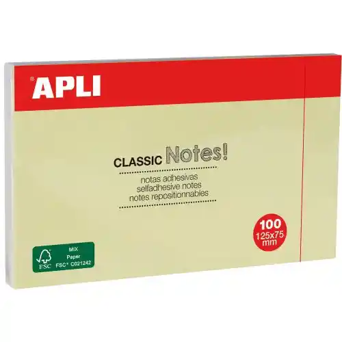Haftnotities 125 x 75 mm, blok van 100 vellen, geel Haftnotities 125 x 75 mm, blok van 100 vellen, geel
