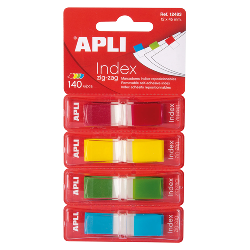 Index adhésifs film Zigzag 45x12mm 4 distributeurs de 35 index 4 couleurs Index adhésifs film Zigzag 45x12mm 4 distributeurs de 35 index 4 couleurs
