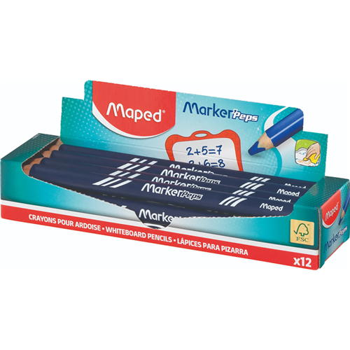Maped Marker'Peps Wood – Boîte de 12 crayons en bois effaçables à sec *Choisir la couleur Maped Marker'Peps Wood – Boîte de 12 crayons en bois effaçables à sec *Choisir la couleur