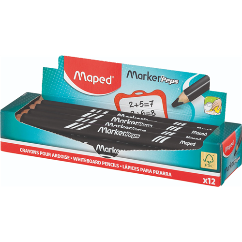Maped Marker'Peps Wood – Boîte de 12 crayons en bois effaçables à sec *Choisir la couleur Maped Marker'Peps Wood – Boîte de 12 crayons en bois effaçables à sec *Choisir la couleur