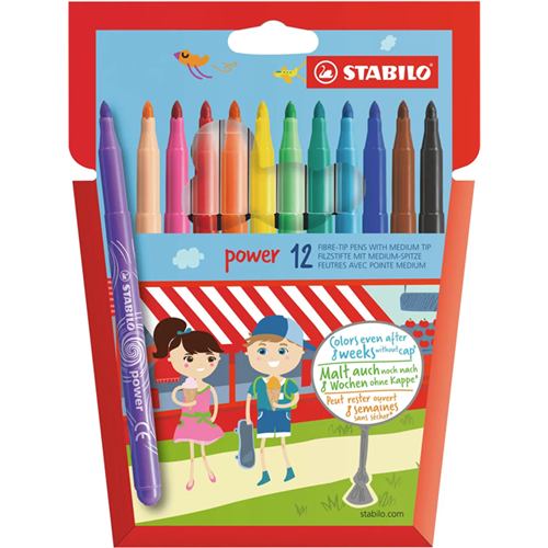 Marqueur de coloriage pointe moyenne Stabilo Power - Etui de 12 Marqueur de coloriage pointe moyenne Stabilo Power - Etui de 12