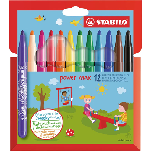 Marqueur de couleur pointe extra large Stabilo Power Max - Etui de 12 Marqueur de couleur pointe extra large Stabilo Power Max - Etui de 12