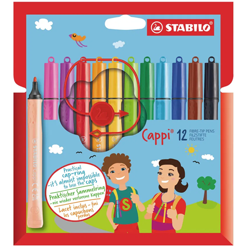 Marqueur de couleur pointe moyenne avec Stabilo Cappi - Etui de 12 feutres Marqueur de couleur pointe moyenne avec Stabilo Cappi - Etui de 12 feutres