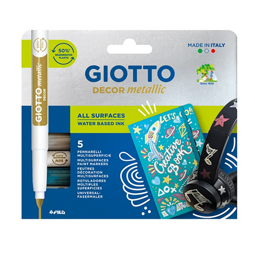 Marqueur pointe moyenne Giotto Decor Metallic - Etui de 5 pièces Marqueur pointe moyenne Giotto Decor Metallic - Etui de 5 pièces