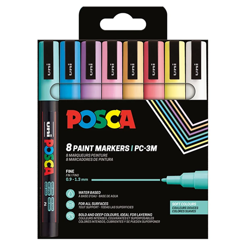 Pochette 8 marqueurs Posca pointe fine PC3M - Couleurs pastel assorties Pochette 8 marqueurs Posca pointe fine PC3M - Couleurs pastel assorties