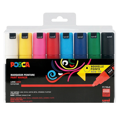 Pochette 8 marqueurs Posca pointe large PC7M - Couleurs basiques assorties Pochette 8 marqueurs Posca pointe large PC7M - Couleurs basiques assorties