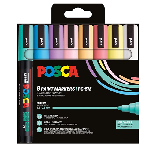 Pochette 8 marqueurs Posca pointe moyenne PC5M - Couleurs pastel assorties Pochette 8 marqueurs Posca pointe moyenne PC5M - Couleurs pastel assorties