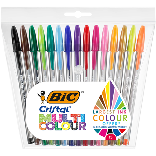 Pochette de 15 stylos-bille Cristal Bic Ultracolor Pochette de 15 stylos-bille Cristal Bic Ultracolor