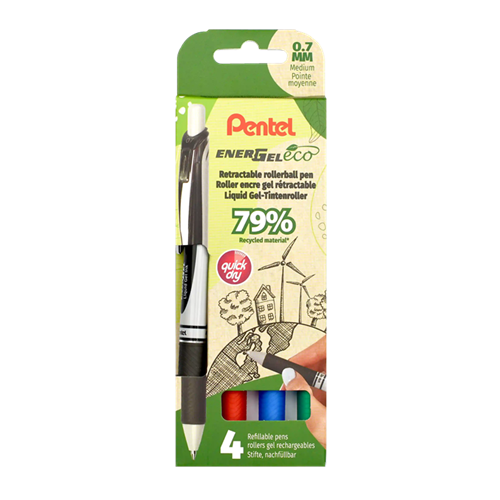 Pochette de 4 stylos roller Pentel EnerGel Eco BL77E-4 Pochette de 4 stylos roller Pentel EnerGel Eco BL77E-4
