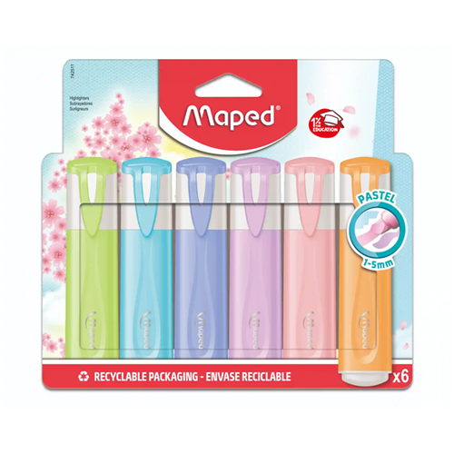 Pochette de 6 Surligneurs Maped Fluo'Peps Pastel Pochette de 6 Surligneurs Maped Fluo'Peps Pastel