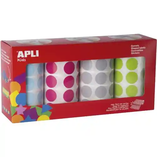 Ronde stickers, rol van 7080 stuks: turkoois, roze, grijs, appelgroen Ronde stickers, rol van 7080 stuks: turkoois, roze, grijs, appelgroen