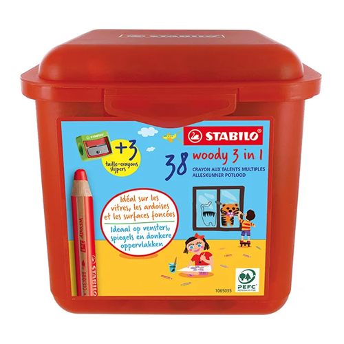Stabilo Woody 3 in 1 Classpack boîte 38 crayons 18 couleurs assorties + 3 tailles Stabilo Woody 3 in 1 Classpack boîte 38 crayons 18 couleurs assorties + 3 tailles