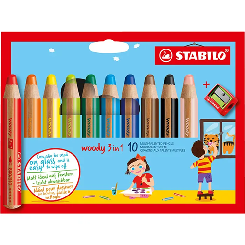 Stabilo Woody 3 in 1 étui de 10 crayons couleurs assorties + taille Stabilo Woody 3 in 1 étui de 10 crayons couleurs assorties + taille