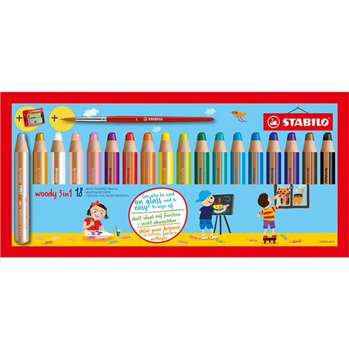 Stabilo Woody 3 in 1 étui de 18 crayons couleurs assorties + taille + pinceau Stabilo Woody 3 in 1 étui de 18 crayons couleurs assorties + taille + pinceau