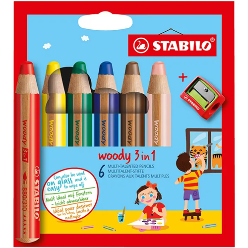 Stabilo Woody 3 in 1 étui de 6 crayons couleurs assorties + taille Stabilo Woody 3 in 1 étui de 6 crayons couleurs assorties + taille