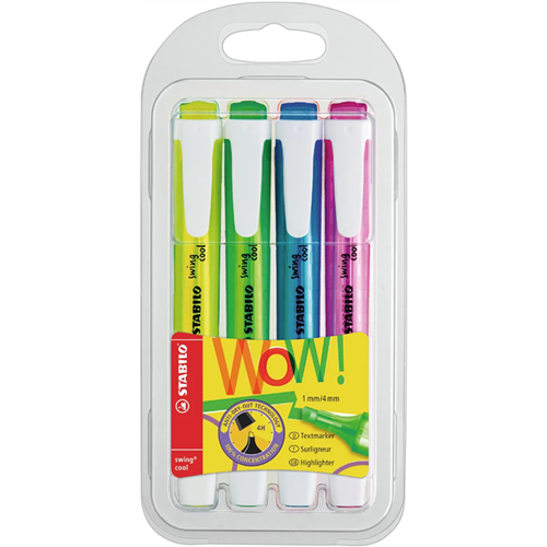 Surligneur Fluo Stabilo Swing Cool - Pochette de 4 Surligneur Fluo Stabilo Swing Cool - Pochette de 4